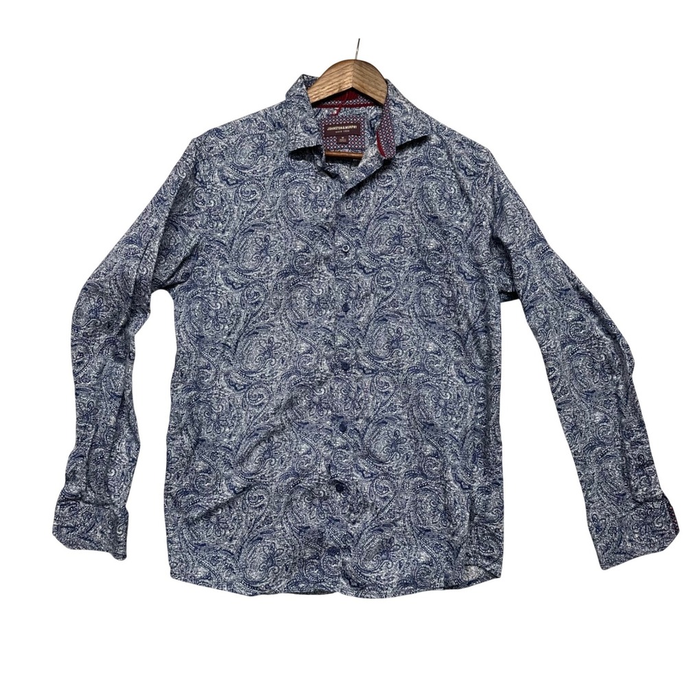 Johnston Murphy Mens Button Down Shirt Size M Paisley‎ Long Sleeve Preppy Casual
